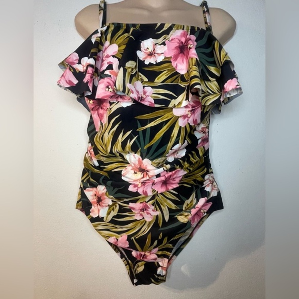 KONA SOL Floral Ruffle women’s  Swimsuit Size L